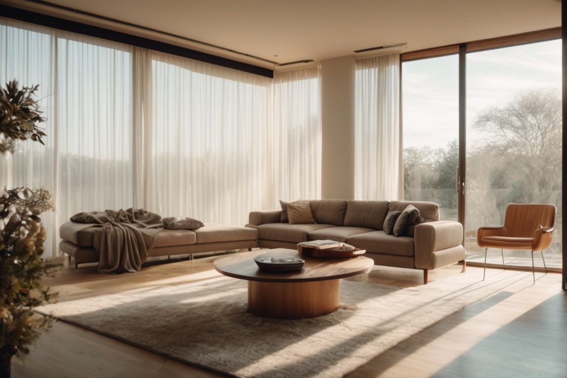 cozy living room illuminated by natural light through frosted window film